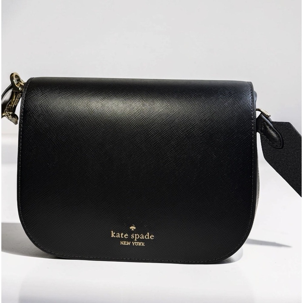NEW Kate Spade Shoulder Bag KC438 001 SAFFIANO LEATHER SADDLE BAG / Black